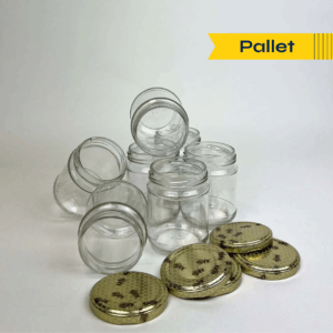 Pallet potten 250 gr verpakt per 20 stuks met cel bij deksel