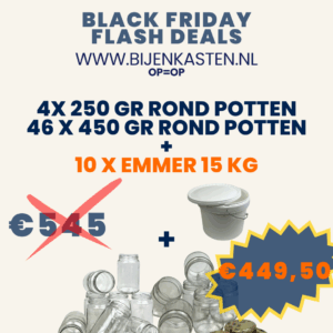 Flash deal! 50 trays, 4x250 en 46x450 gr + 10 emmers 15kg cadeau!
